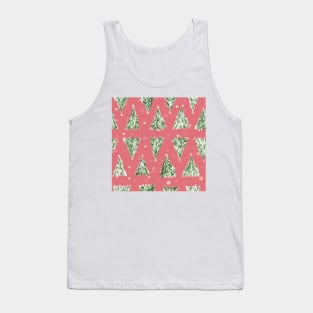 Holiday christmas tree over pink watermelon background Tank Top